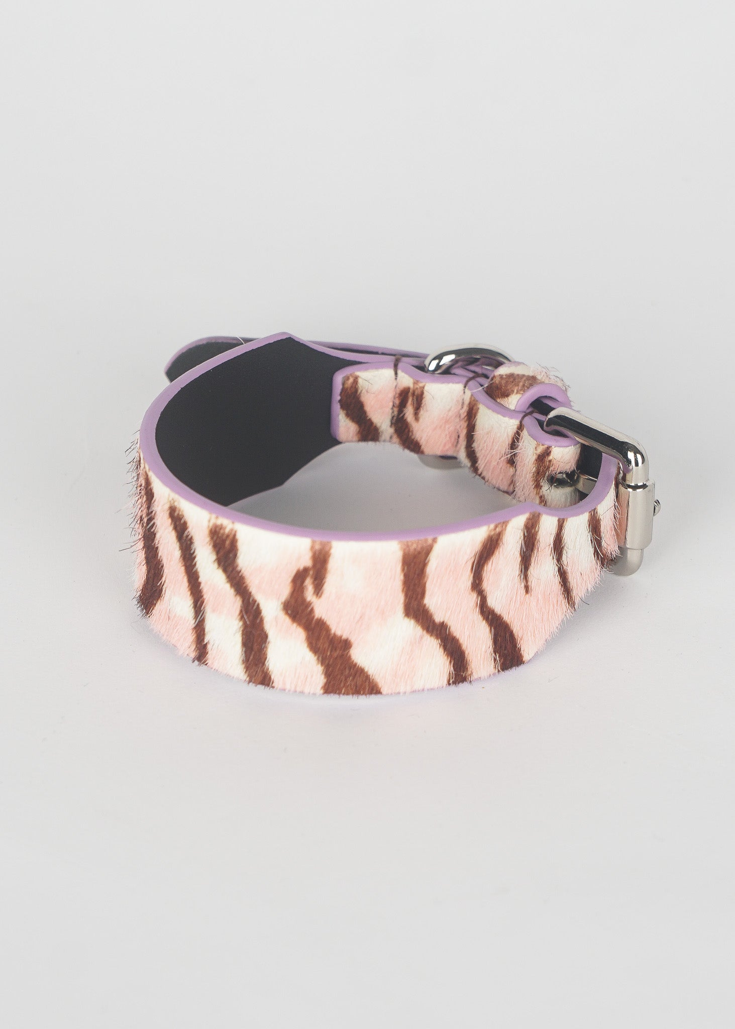 Pony Hair Zebra Print Leather Dog Collar