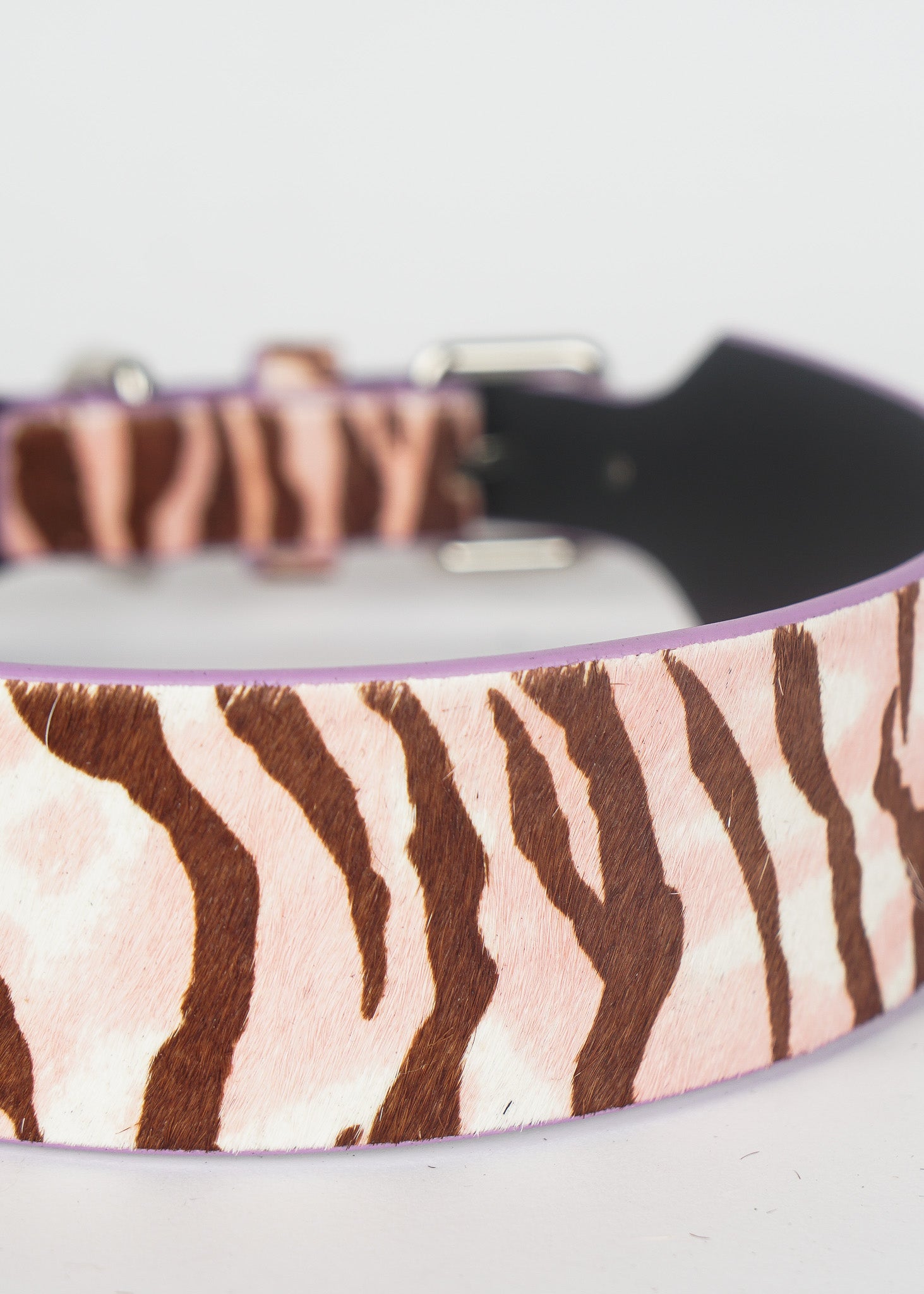 Pony Hair Zebra Print Leather Dog Collar